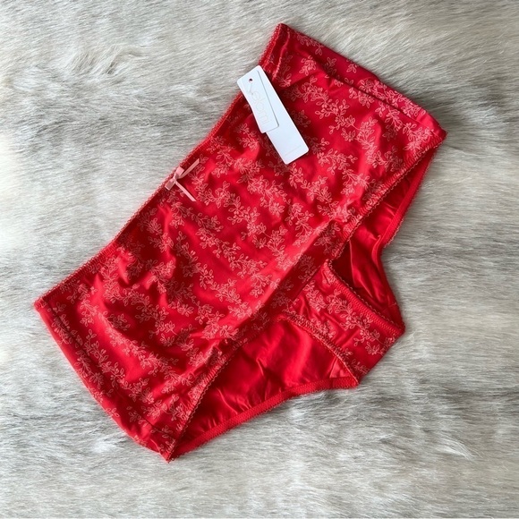 New ELOMI Nina Red Floral Stretch XXL Full Coverage Panties Briefs Underwear Bow - Picture 3 of 8